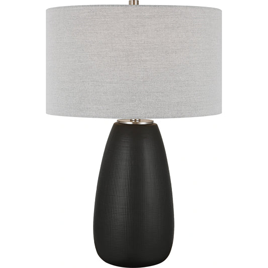 Twilight Table Lamp by Uttermost in satin black, nickel. Made from steel, ceramic, fabric in a modern style.