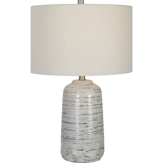 Cyclone Table Lamp by Uttermost in nickel. Made from ceramic, iron, fabric in a modern style.
