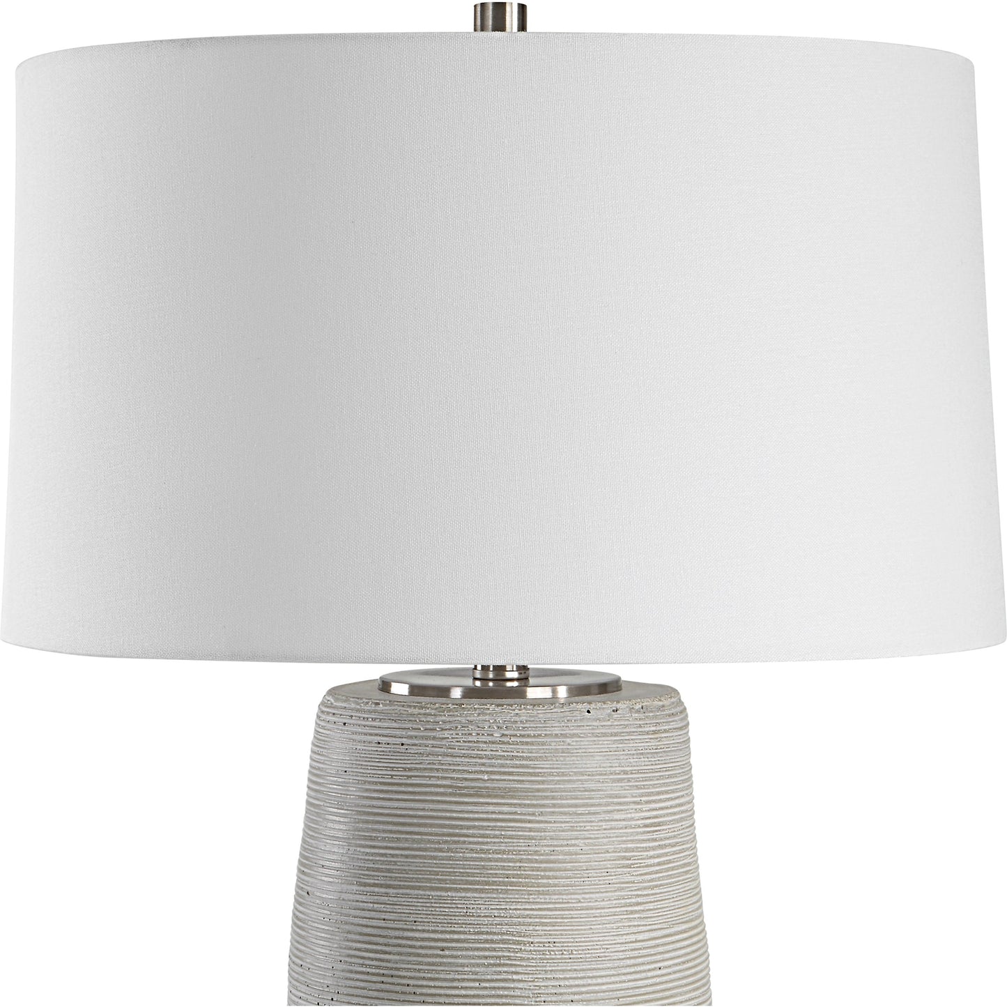 002 SI-1981385 | Closeup | Mountainscape Table Lamp by Uttermost in off white, gray. Made from steel, ceramic, fabric in a modern style.