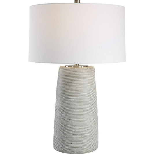 Mountainscape Table Lamp by Uttermost in off white, gray. Made from steel, ceramic, fabric in a modern style.