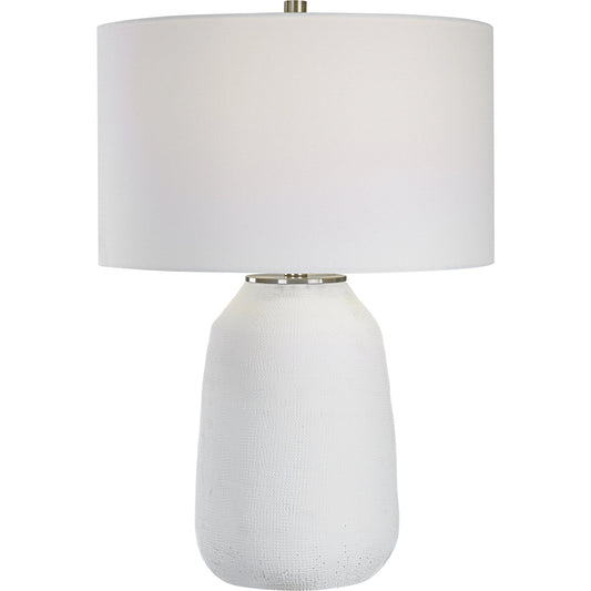 Heir Table Lamp by Uttermost in chalk matte white. Made from steel, ceramic, fabric in a modern style.