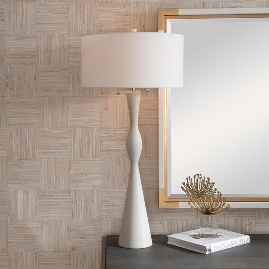 Sharma Table Lamp by Uttermost in ivory. Made from iron, rice resin, linen in a modern style.