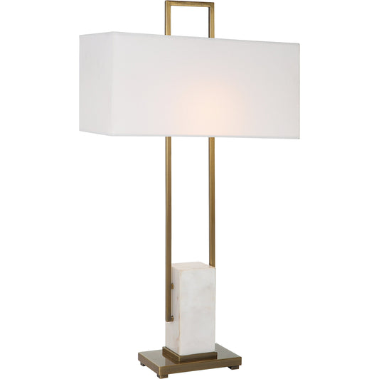 Column Table Lamp by Uttermost in brass. Made from steel, marble in a modern style.