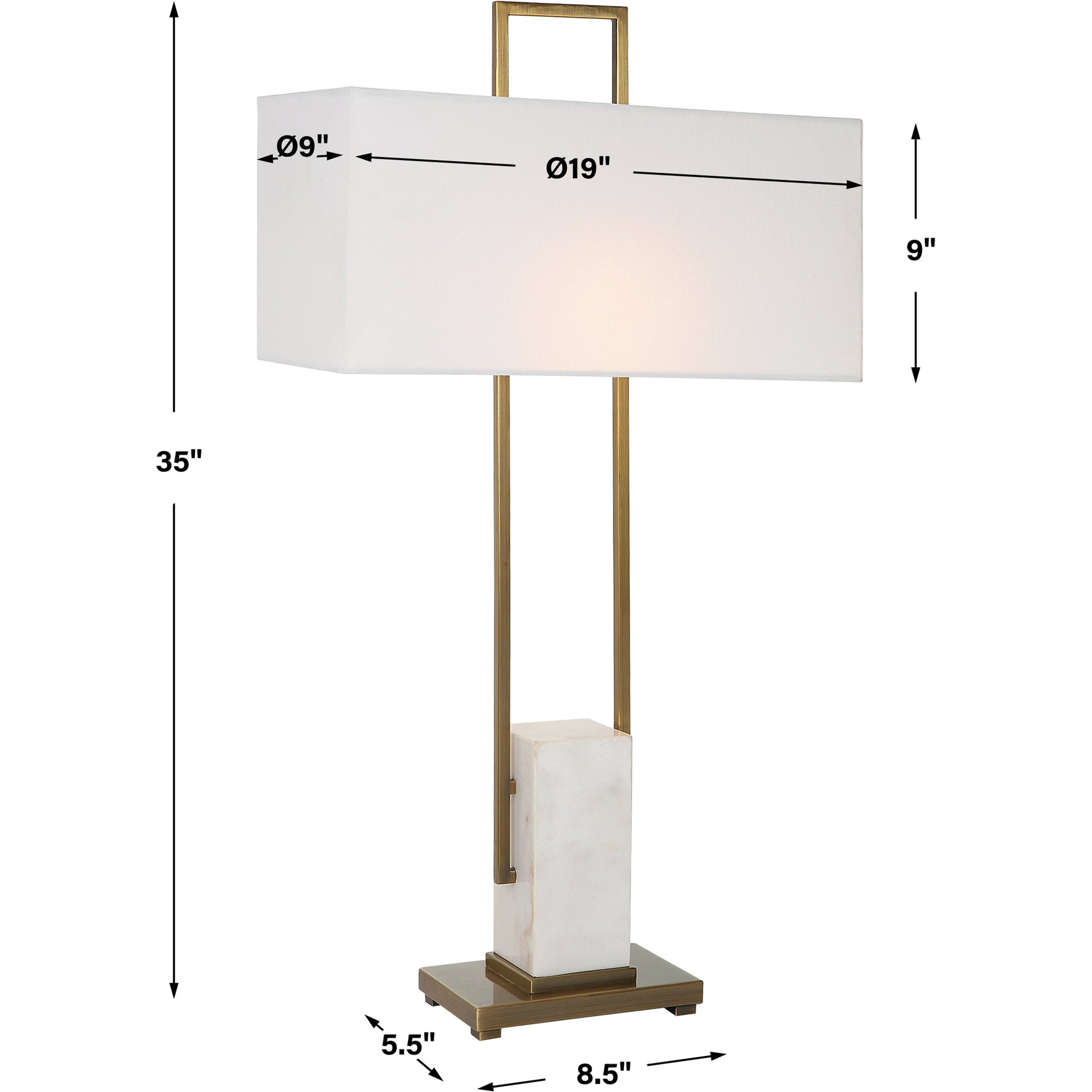 Column Table Lamp by Uttermost in brass. Made from steel, marble in a modern style.
