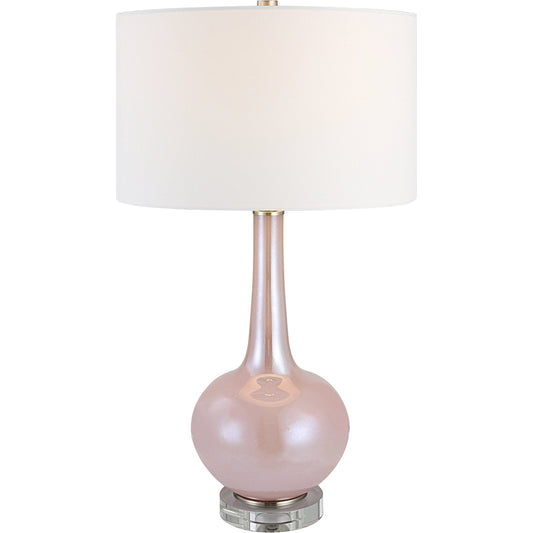 Rosa Table Lamp by Uttermost in blush pink. Made from glass, iron, fabric in a modern style.