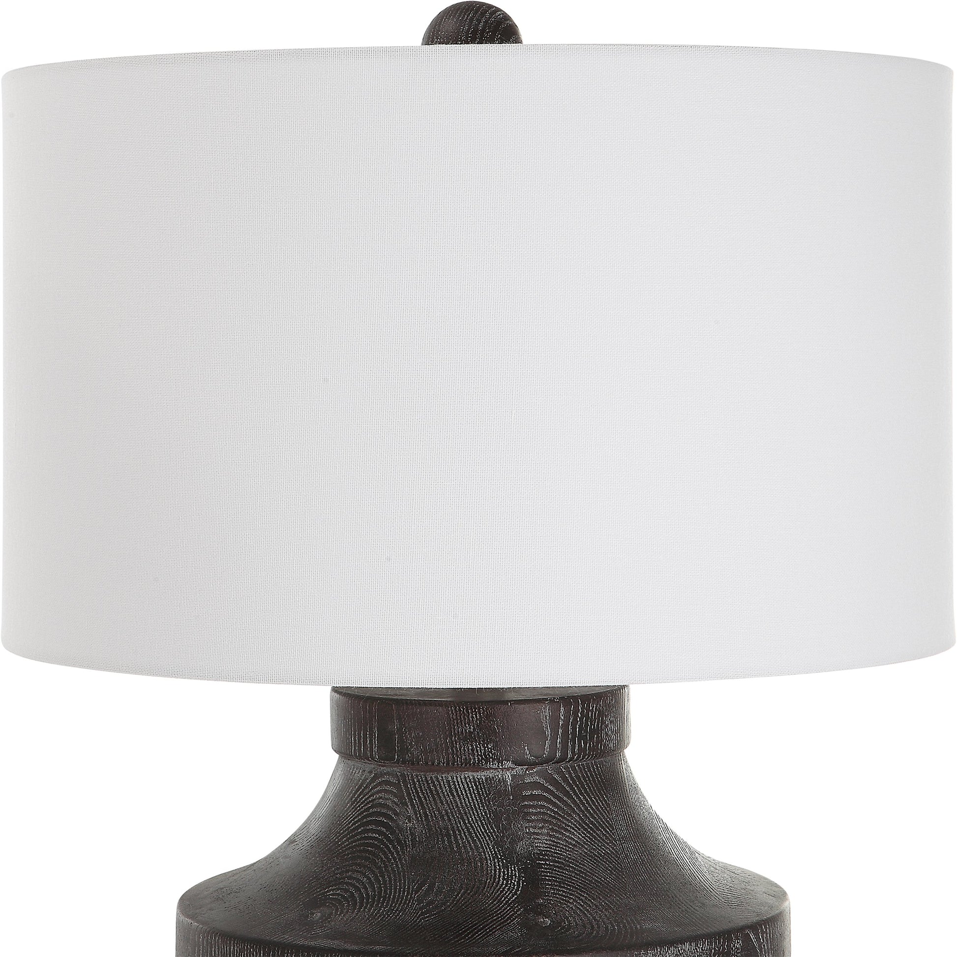 Timber Table Lamp by Uttermost in black. Made from resin, iron, fabric in a modern style.