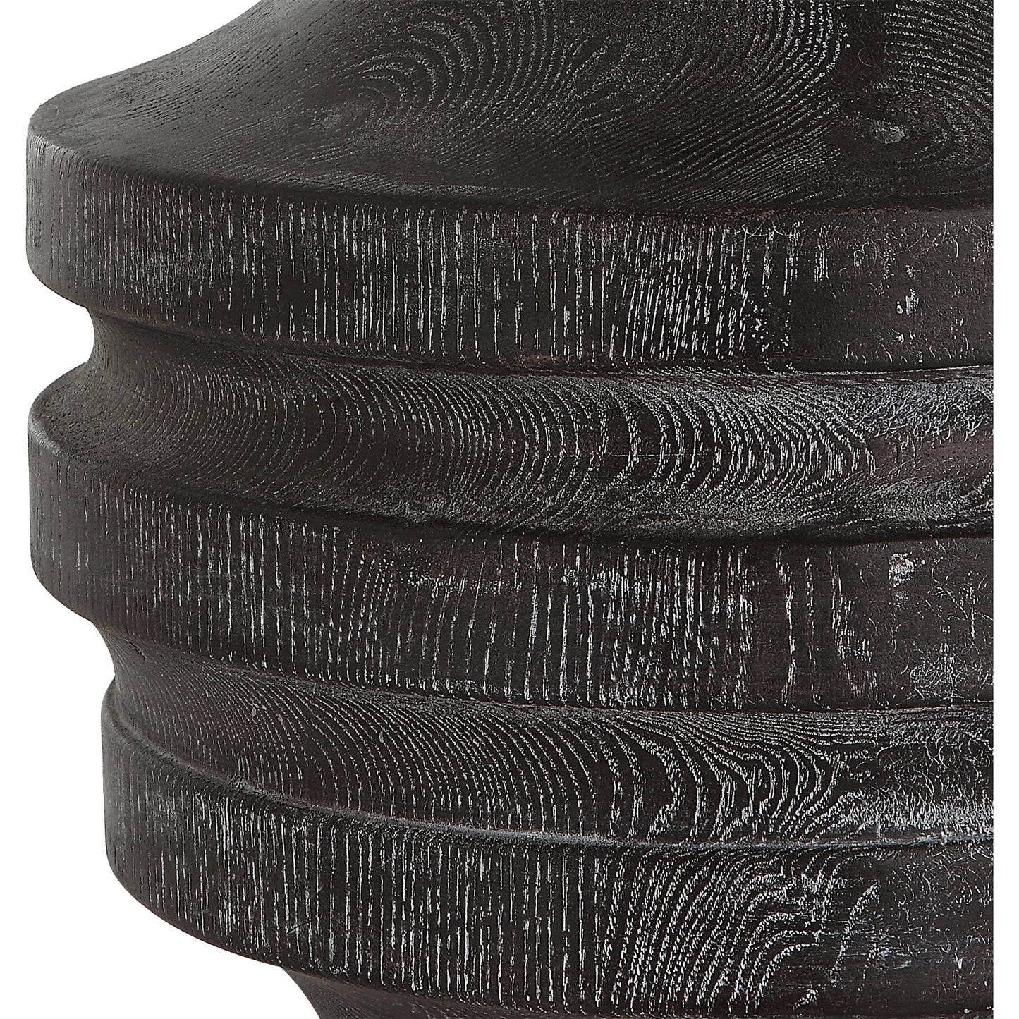 007 SI-1981401 | Closeup | Timber Table Lamp by Uttermost in black. Made from resin, iron, fabric in a modern style.