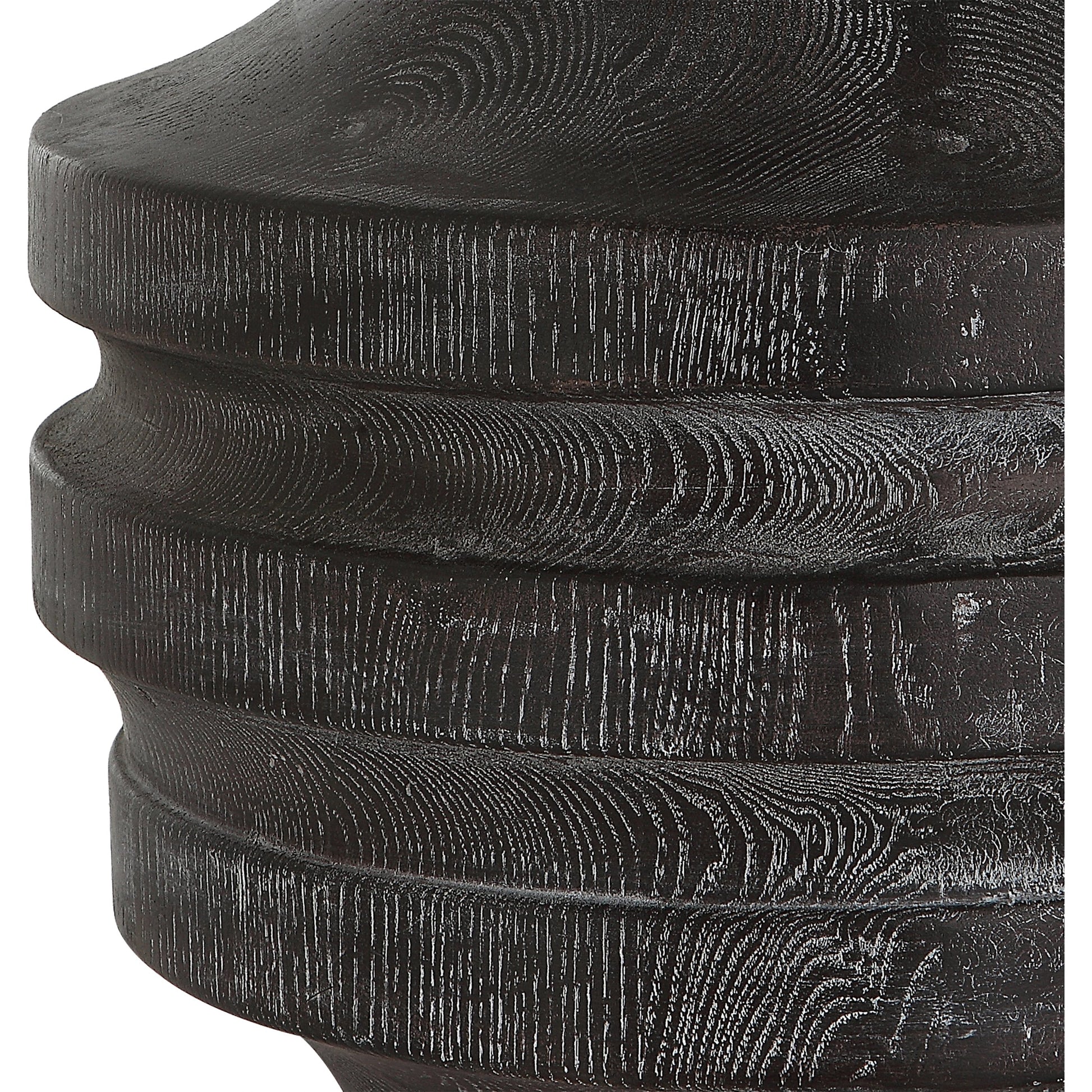 Timber Table Lamp by Uttermost in black. Made from resin, iron, fabric in a modern style.