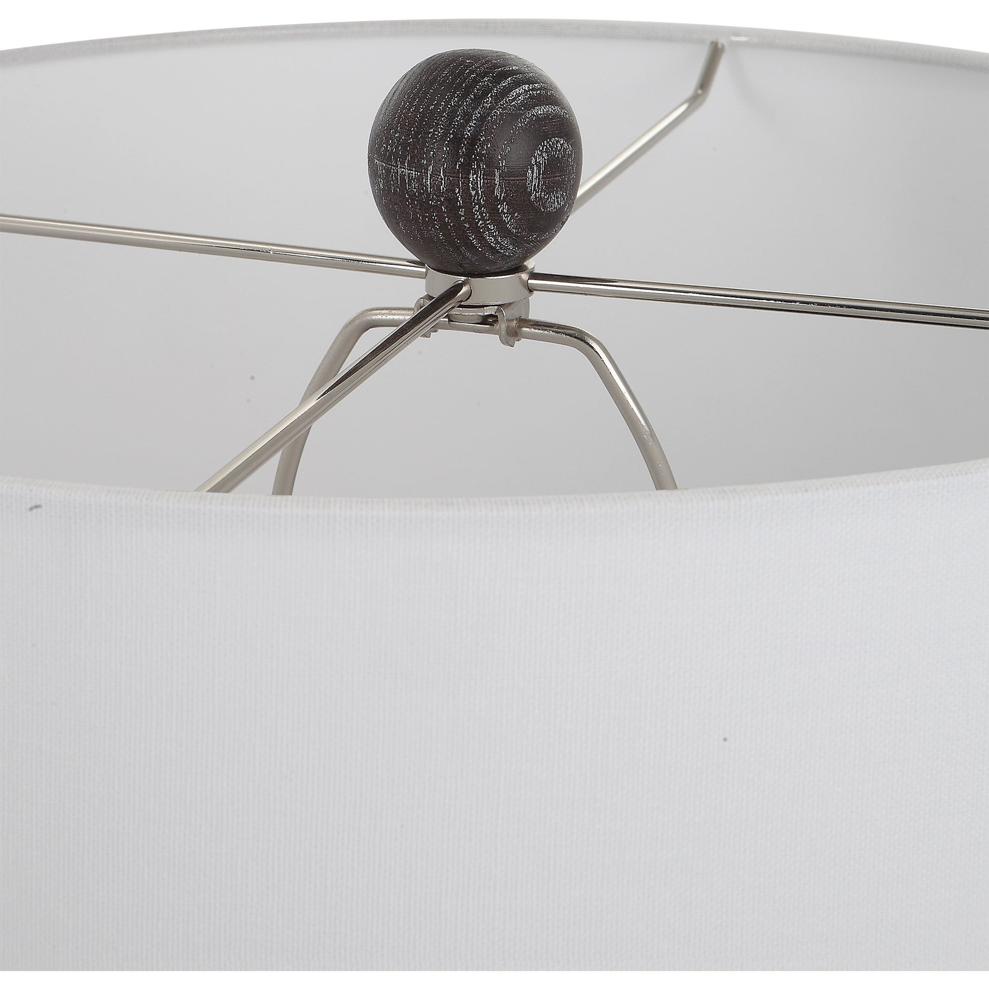 Timber Table Lamp by Uttermost in black. Made from resin, iron, fabric in a modern style.