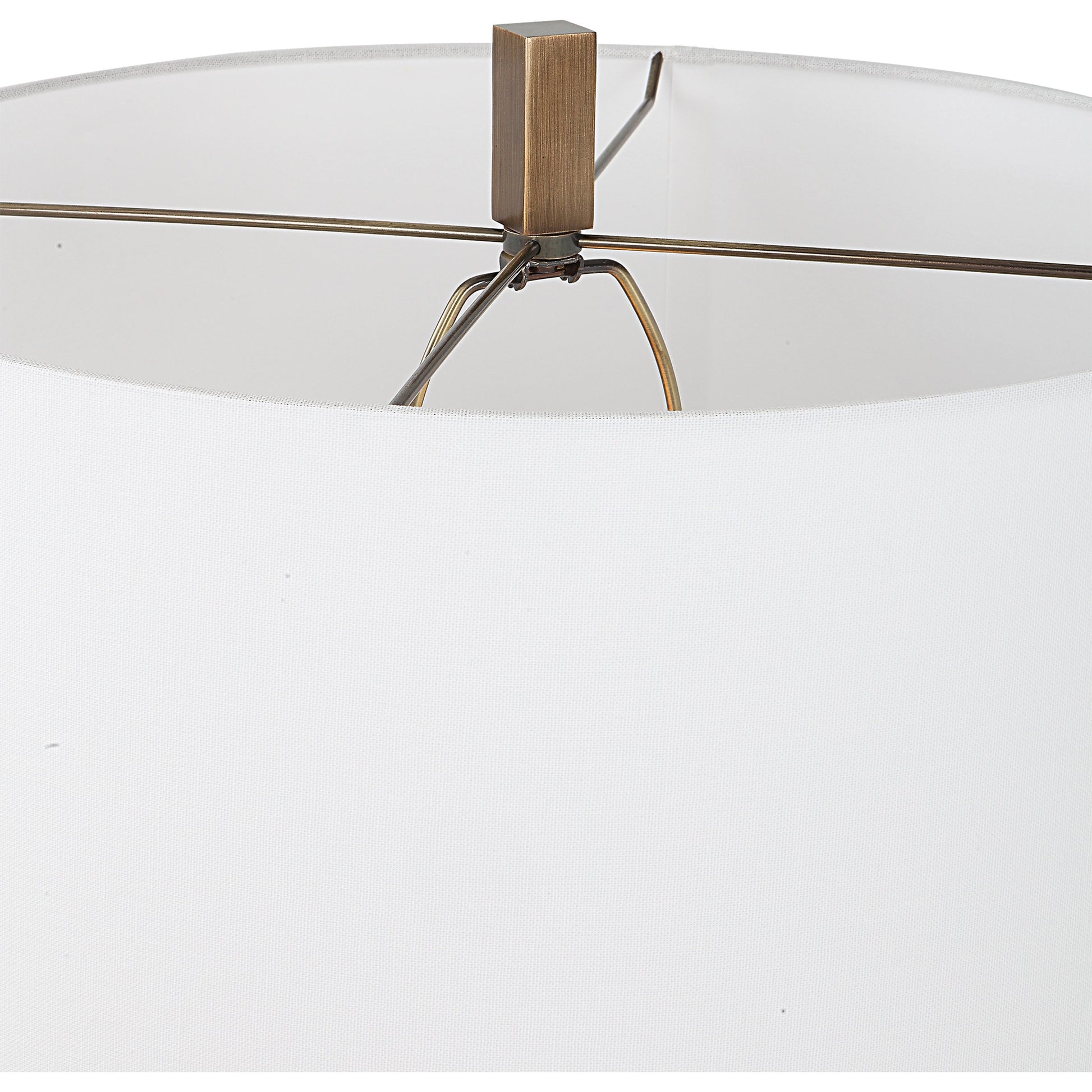 Link Floor Lamp by Uttermost in antique gold. Made from iron, fabric in a modern style.