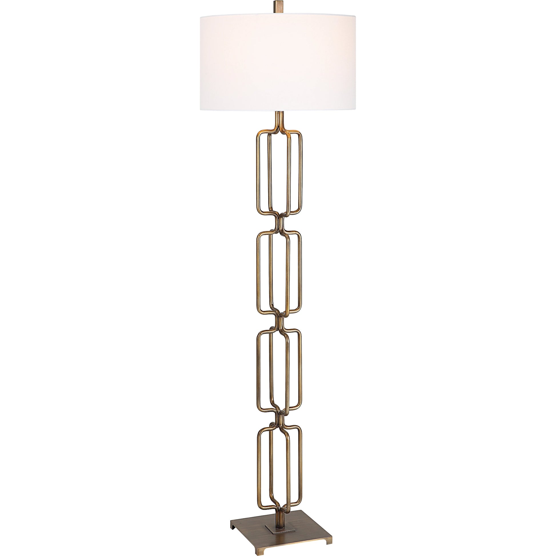 Link Floor Lamp by Uttermost in antique gold. Made from iron, fabric in a modern style.