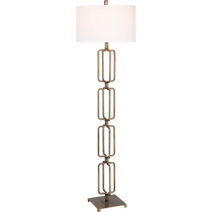 Link Floor Lamp by Uttermost in antique gold. Made from iron, fabric in a modern style.