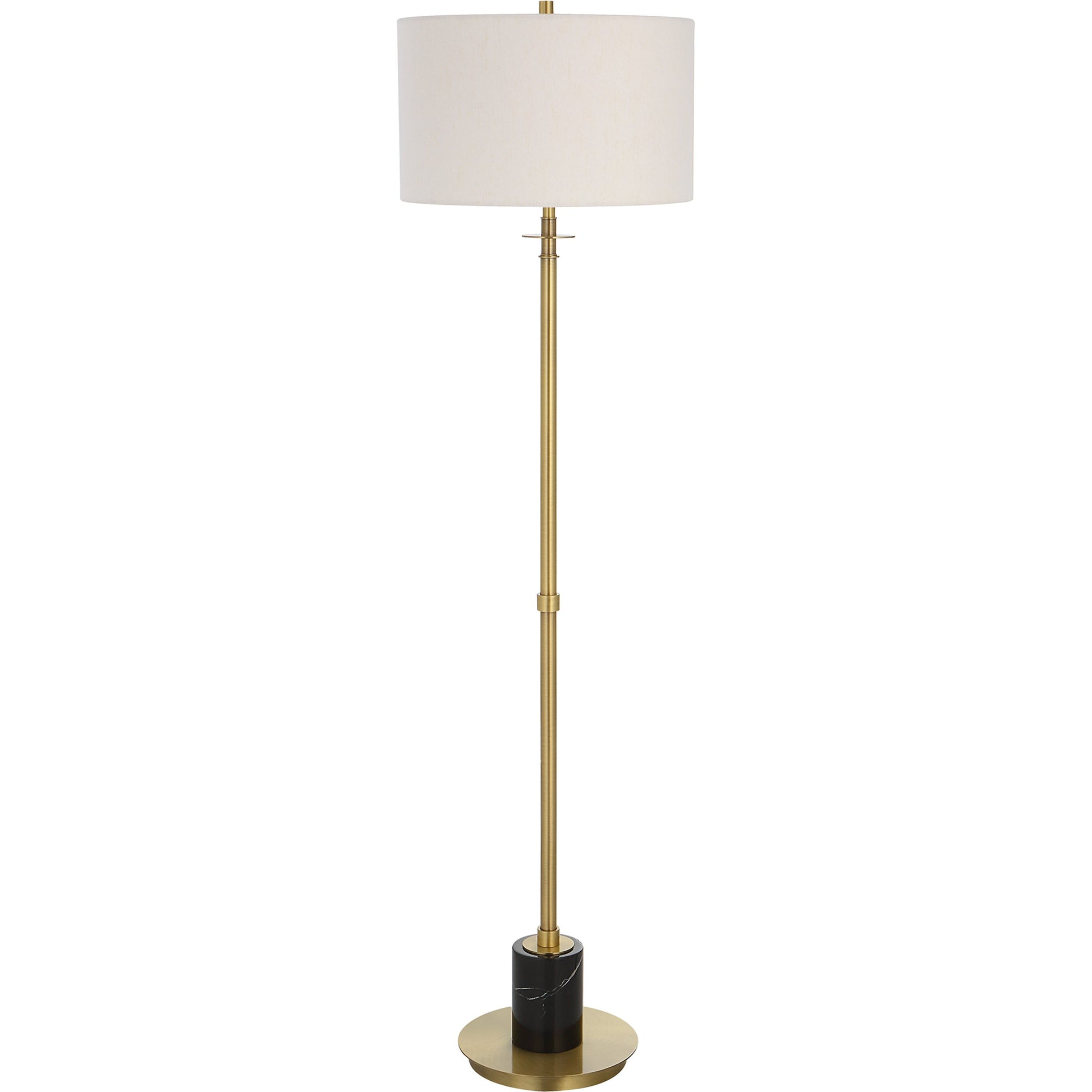 Guard Floor Lamp by Uttermost in brass. Made from iron, marble, fabric in a modern style.