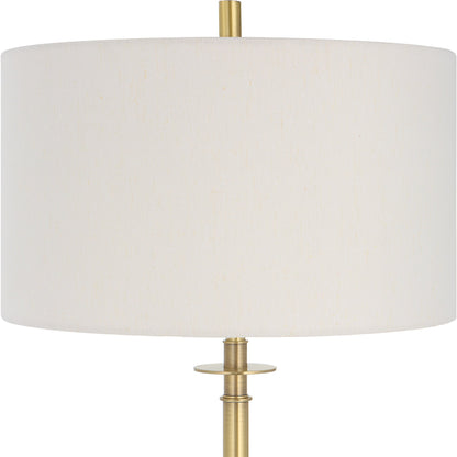 Guard Floor Lamp by Uttermost in brass. Made from iron, marble, fabric in a modern style.