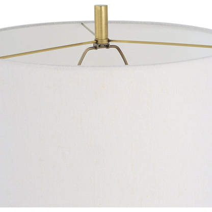 Guard Floor Lamp by Uttermost in brass. Made from iron, marble, fabric in a modern style.