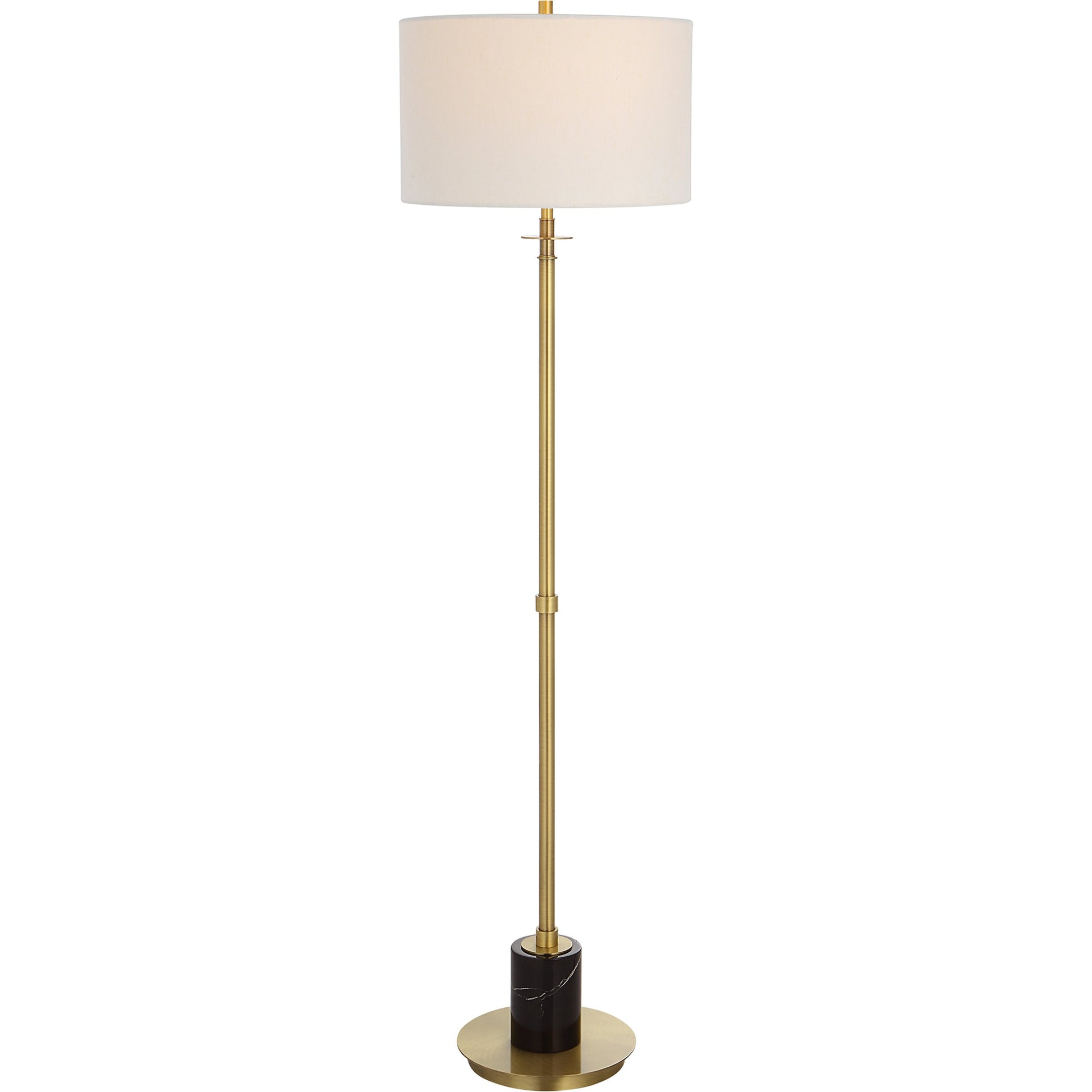 Guard Floor Lamp by Uttermost in brass. Made from iron, marble, fabric in a modern style.