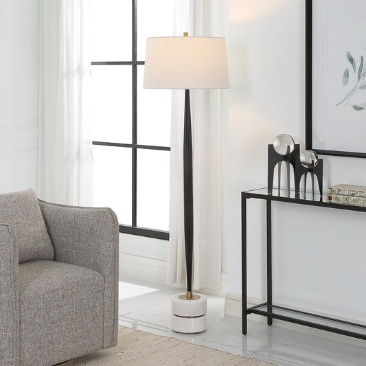 Miraz Floor Lamp by Uttermost in cast iron, brass, white. Made from iron, marble, fabric in a modern style.