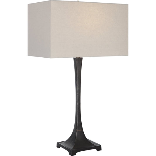 Reydan Table Lamp by Uttermost in black. Made from steel, casting iron, fabric in a modern style.