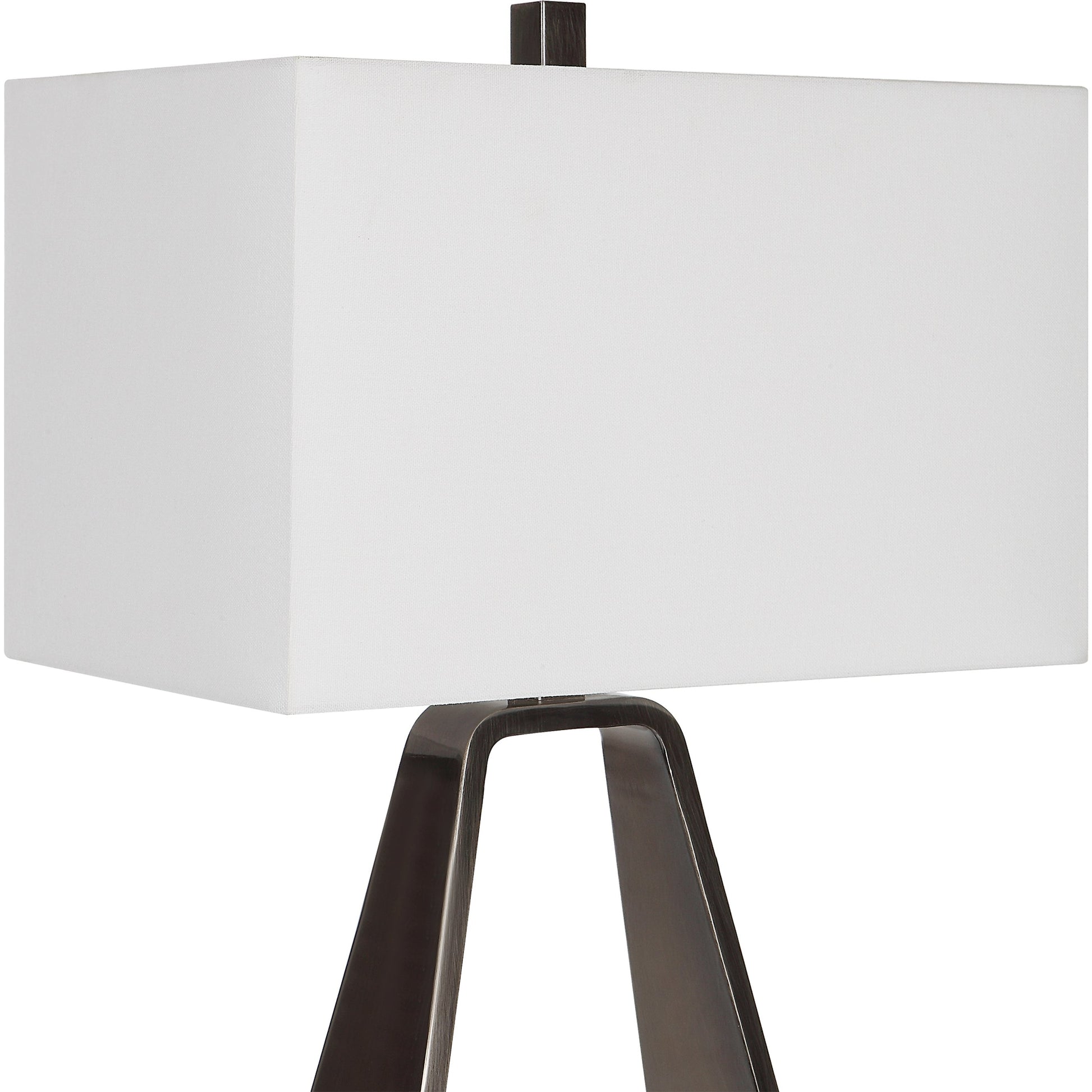Halo Table Lamp by Uttermost in antique nickel. Made from steel, fabric in a modern style.