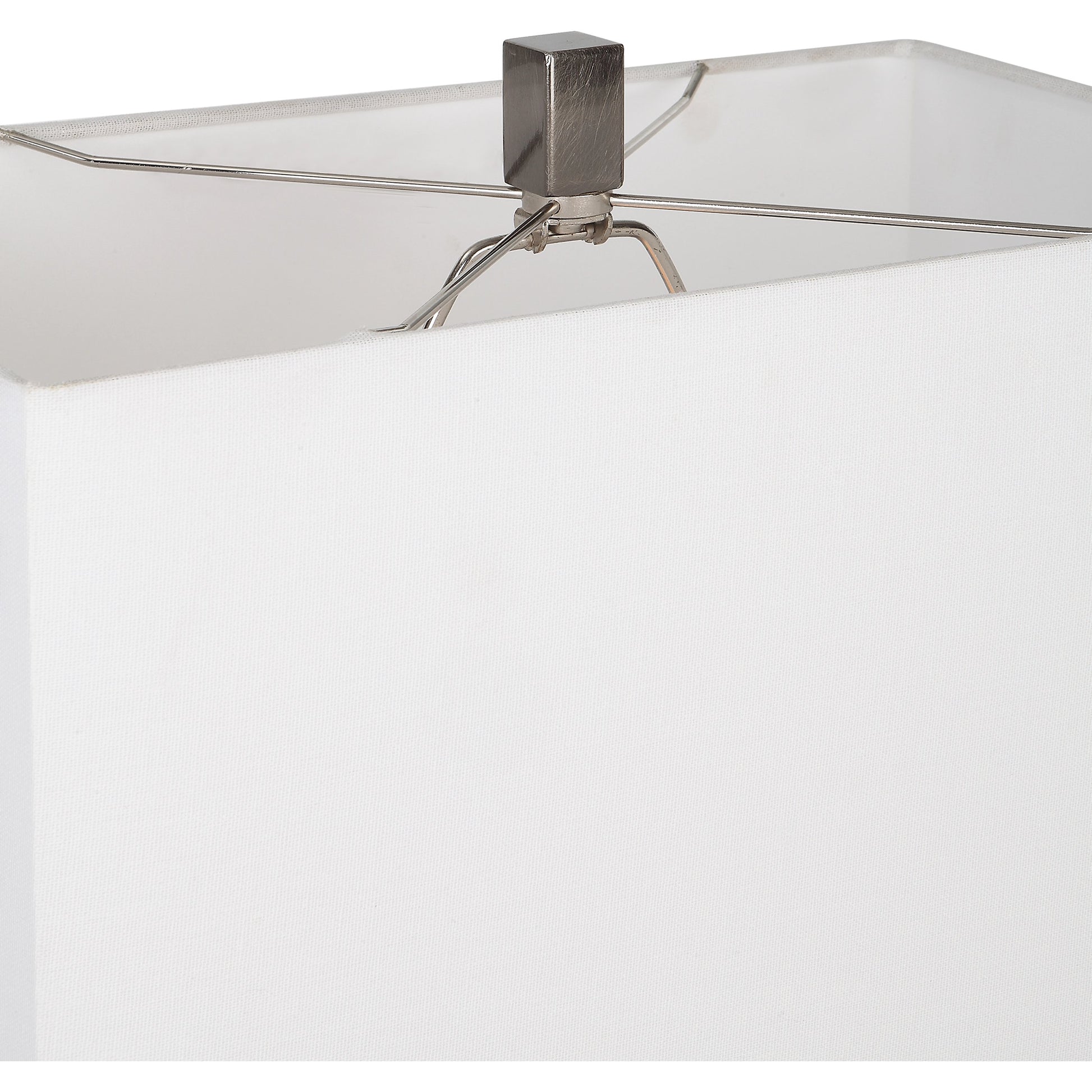 Halo Table Lamp by Uttermost in antique nickel. Made from steel, fabric in a modern style.