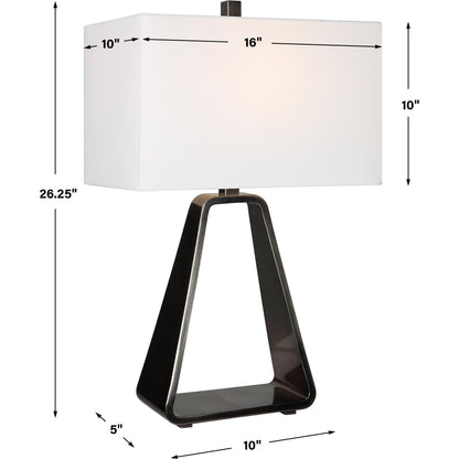 Halo Table Lamp by Uttermost in antique nickel. Made from steel, fabric in a modern style.
