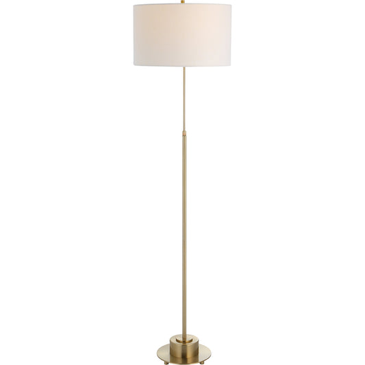 Prominence Floor Lamp by Uttermost in antique brass. Made from metal, fabric in a modern style.