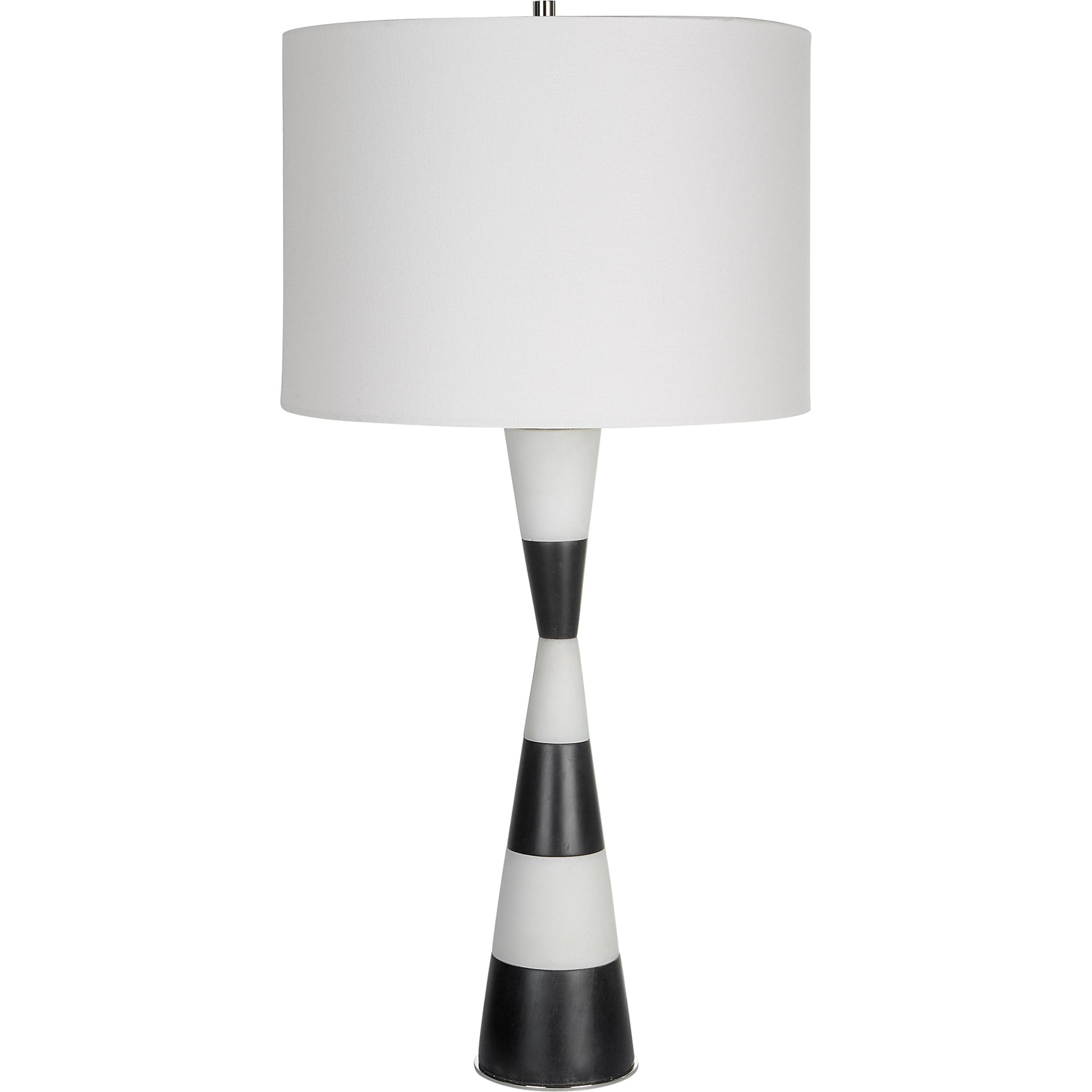 Bandeau Banded Table Lamp by Uttermost in black, white. Made from rice stone, iron, linen, resin in a modern style.