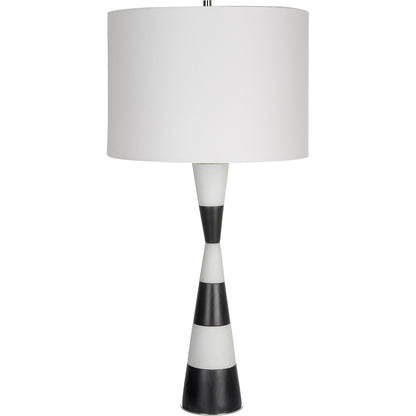 Bandeau Banded Table Lamp by Uttermost in black, white. Made from rice stone, iron, linen, resin in a modern style.