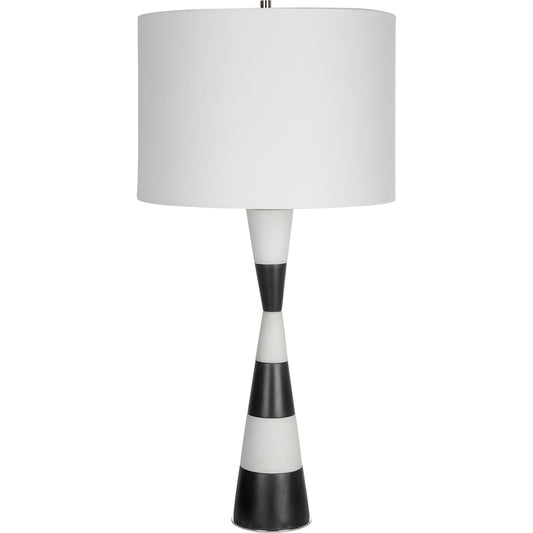 Bandeau Banded Table Lamp by Uttermost in black, white. Made from rice stone, iron, linen, resin in a modern style.