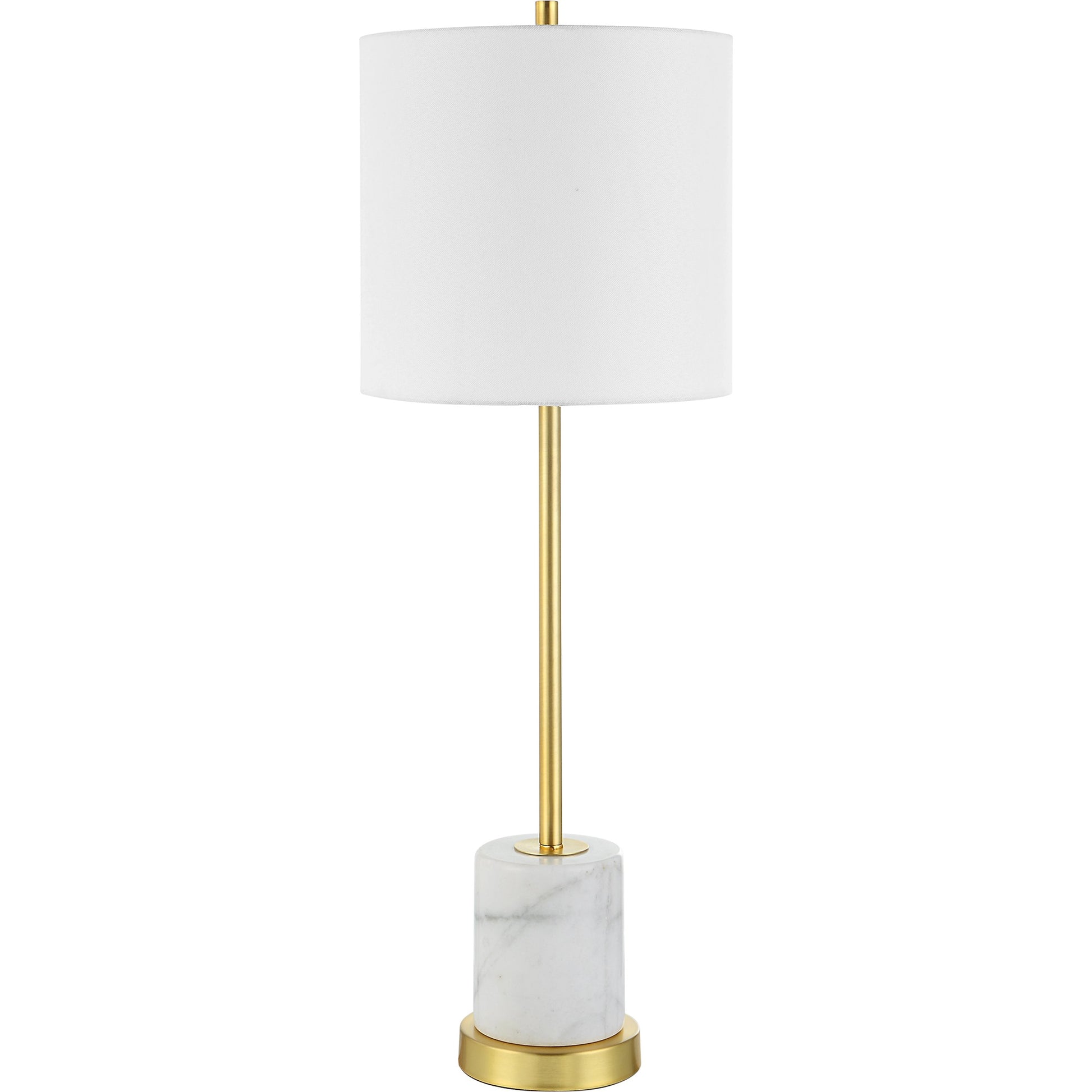 Turret Buffet Lamp by Uttermost in brushed gold. Made from marble, metal, fabric in a modern style.