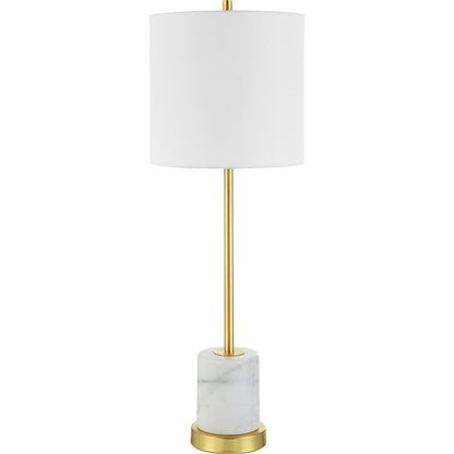 Turret Buffet Lamp by Uttermost in brushed gold. Made from marble, metal, fabric in a modern style.