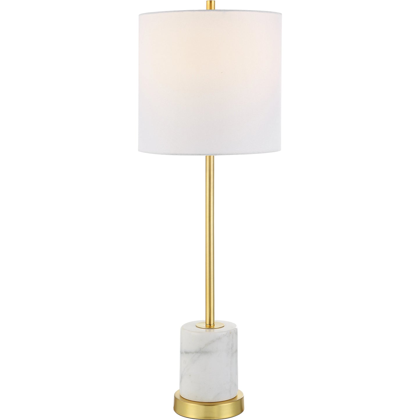 001 SI-1981419 | Primary Silo | Turret Buffet Lamp by Uttermost in brushed gold. Made from marble, metal, fabric in a modern style.