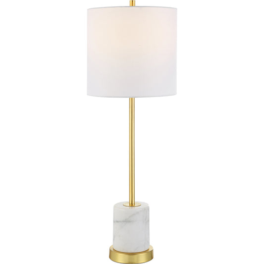 Turret Buffet Lamp by Uttermost in brushed gold. Made from marble, metal, fabric in a modern style.