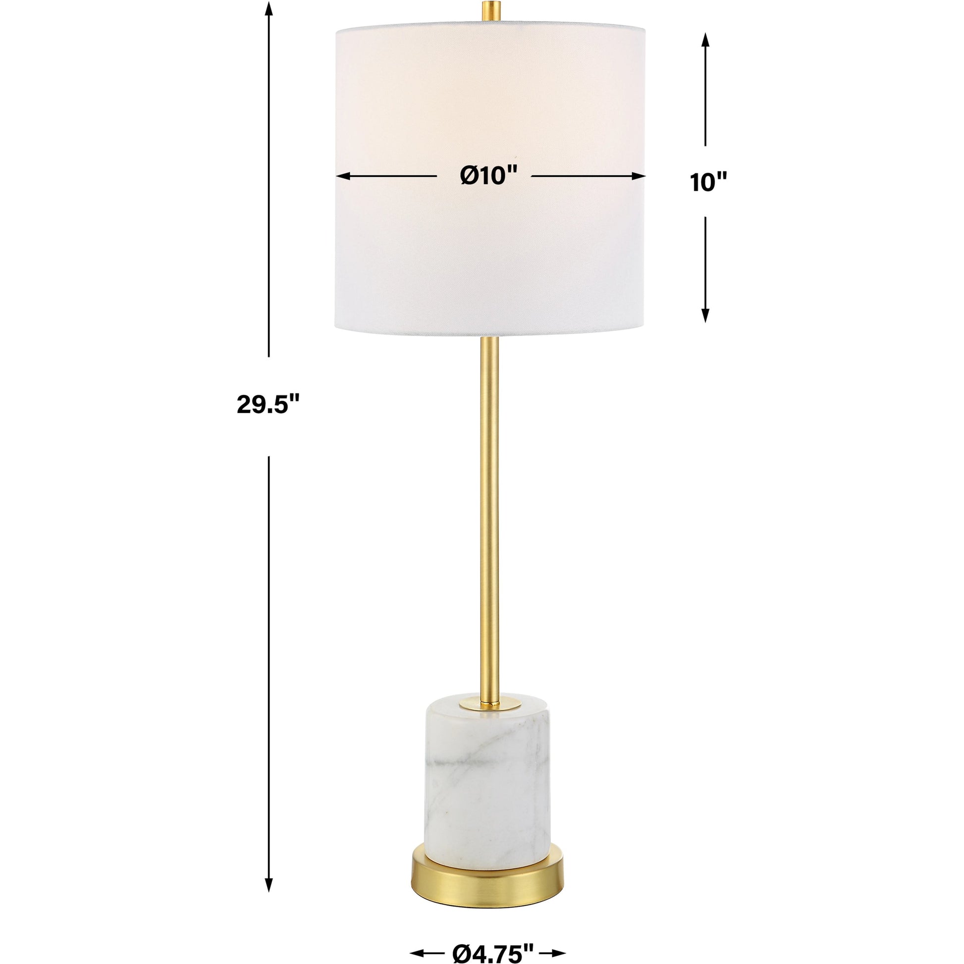 Turret Buffet Lamp by Uttermost in brushed gold. Made from marble, metal, fabric in a modern style.