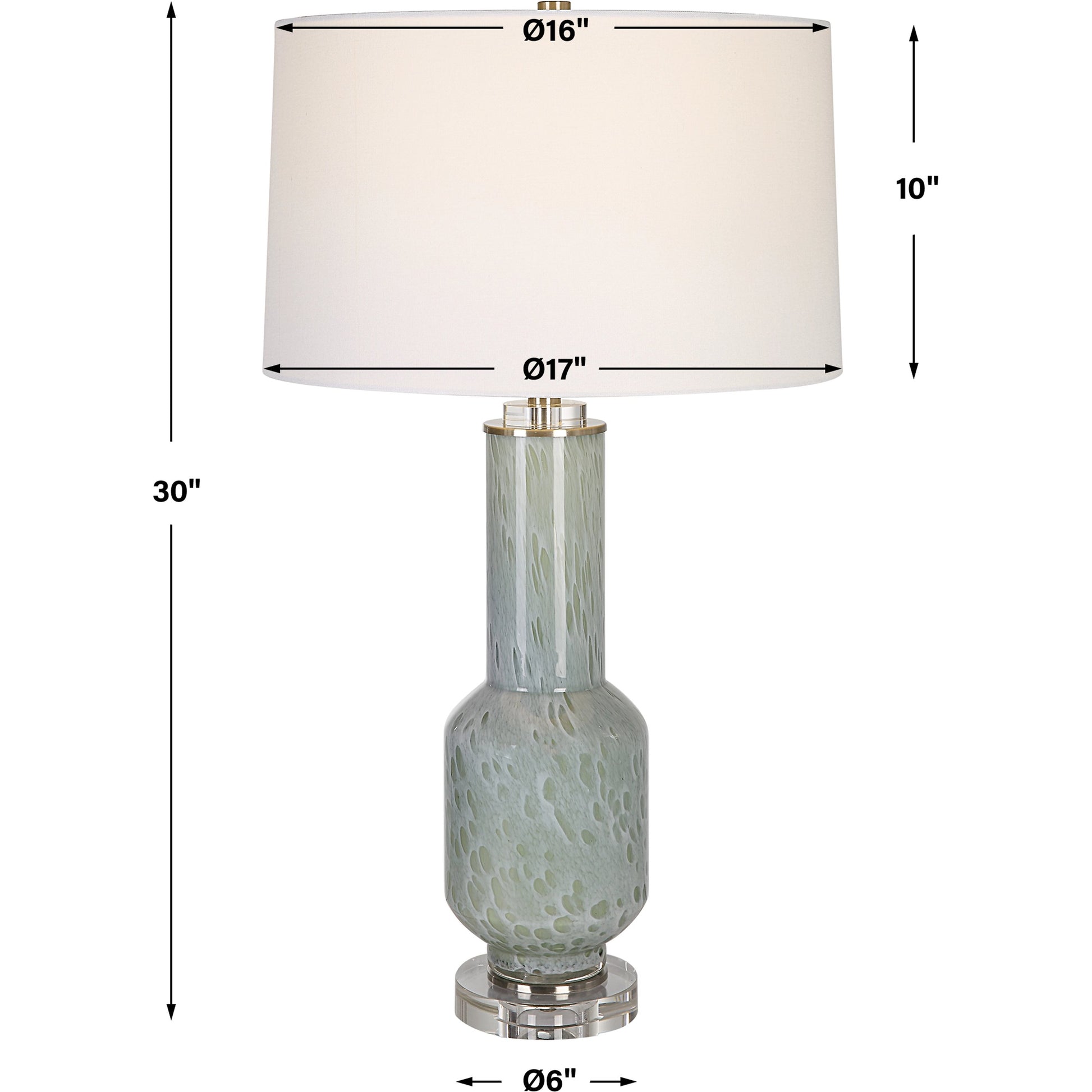 Imperia Table Lamp by Uttermost in aqua gray. Made from crystal, glass, iron, fabric in a modern style.