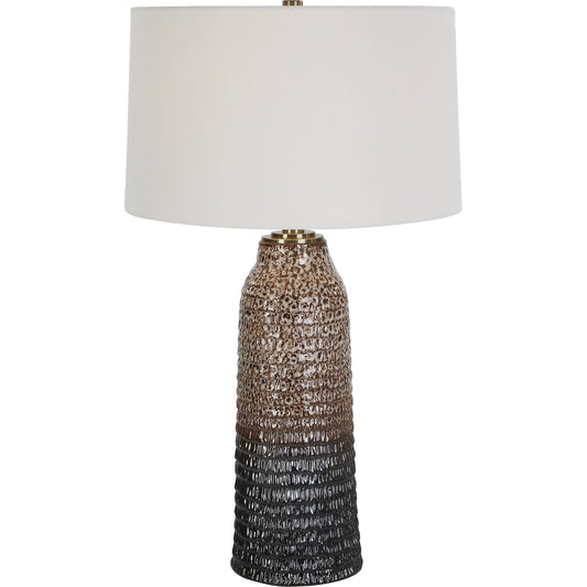 Padma Table Lamp by Uttermost in aged ivory, dark chocolate ombre. Made from ceramic, iron, fabric in a modern style.