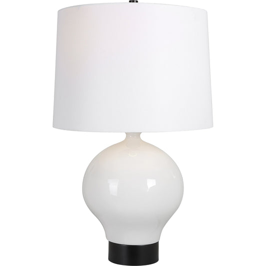 Collar Table Lamp by Uttermost in white, black. Made from iron, ceramic, fabric in a modern style.