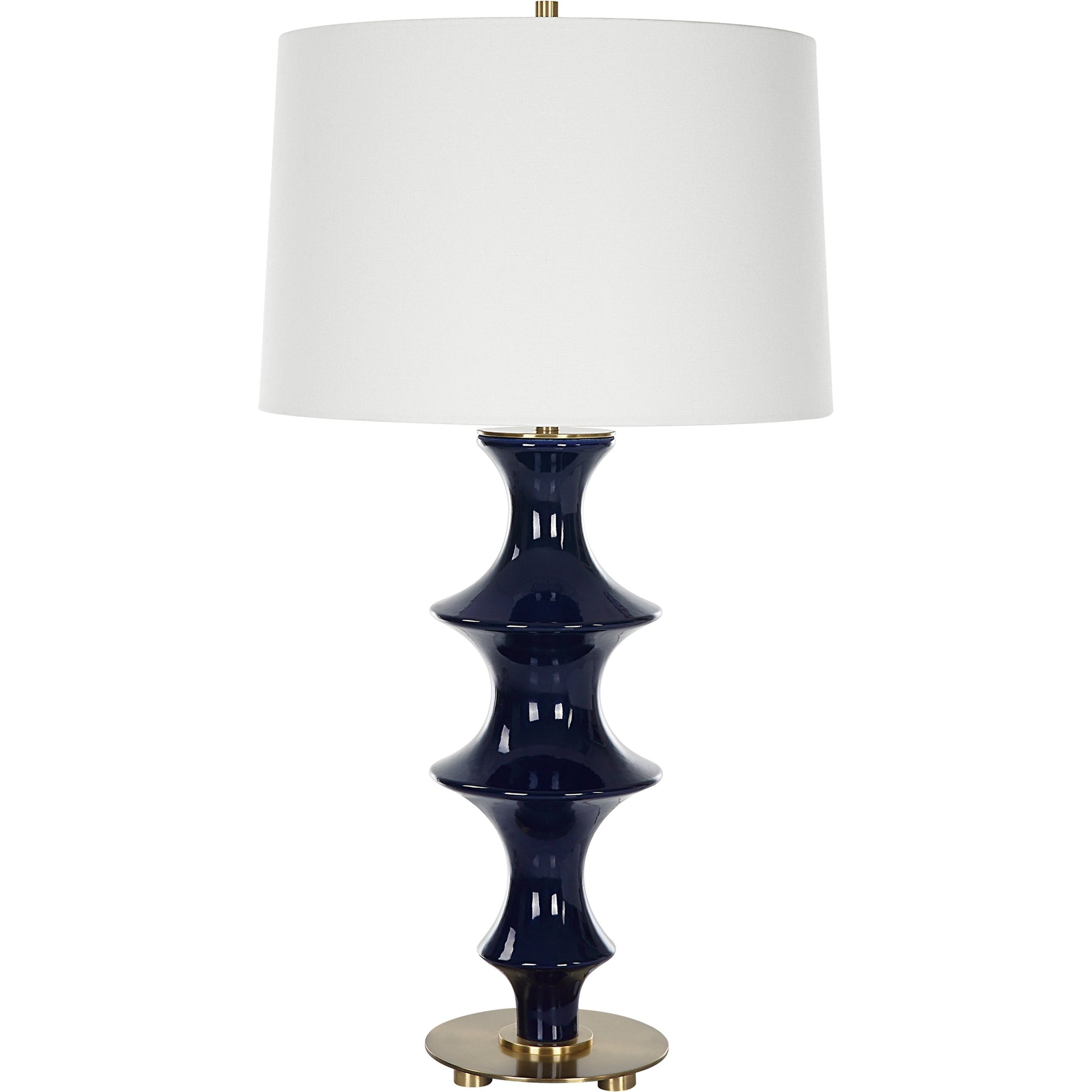 Coil Sculpted Table Lamp by Uttermost in cobalt. Made from ceramic, iron, fabric in a modern style.