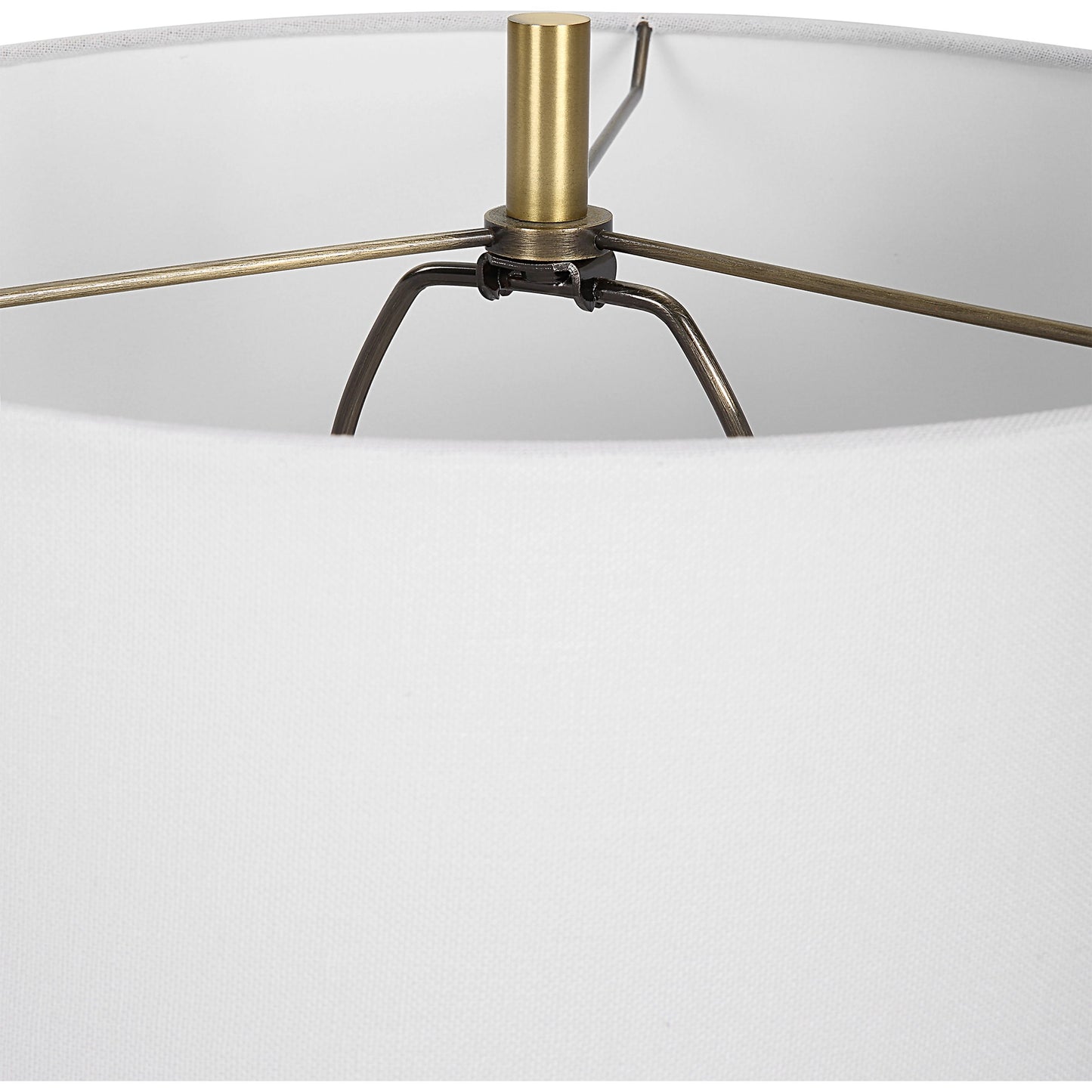 004 SI-1981442 | Closeup | Coil Sculpted Table Lamp by Uttermost in cobalt. Made from ceramic, iron, fabric in a modern style.