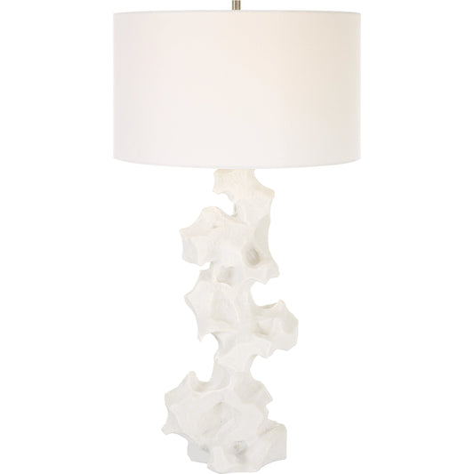 Remnant Table Lamp by Uttermost in white. Made from man-made stone, iron, fabric in a modern style.