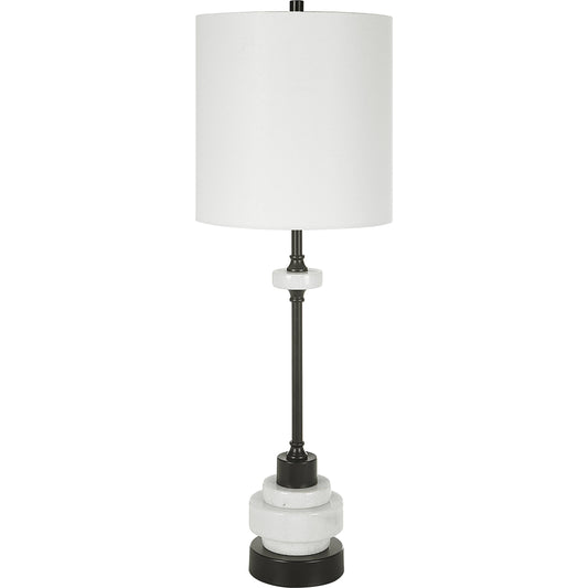 Alliance Buffet Lamp by Uttermost in white marble, satin black. Made from marble, iron, fabric in a modern style.