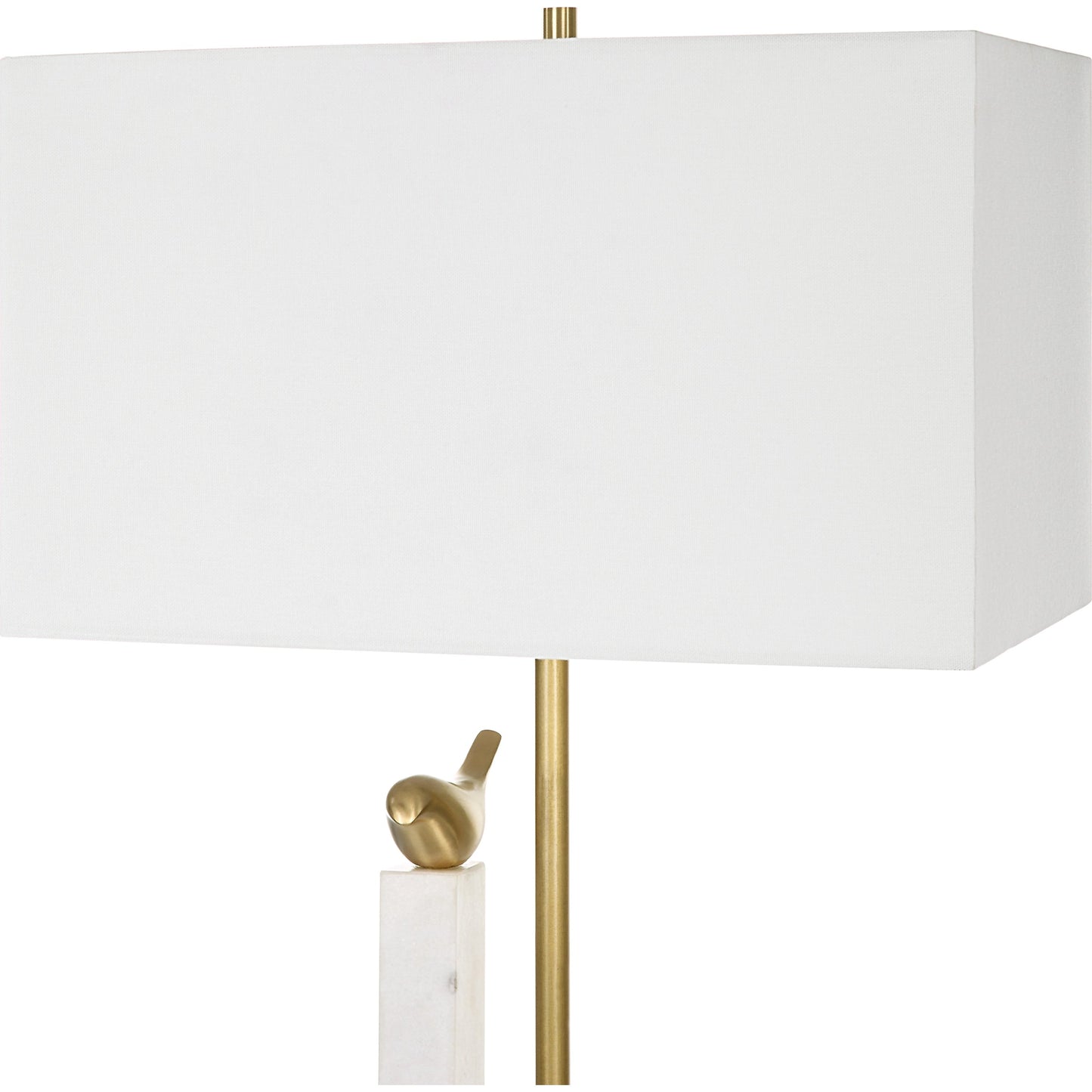 003 SI-1981436 | Closeup | Songbirds Table Lamp by Uttermost in white, brushed brass. Made from marble, iron, brass, fabric in a modern style.