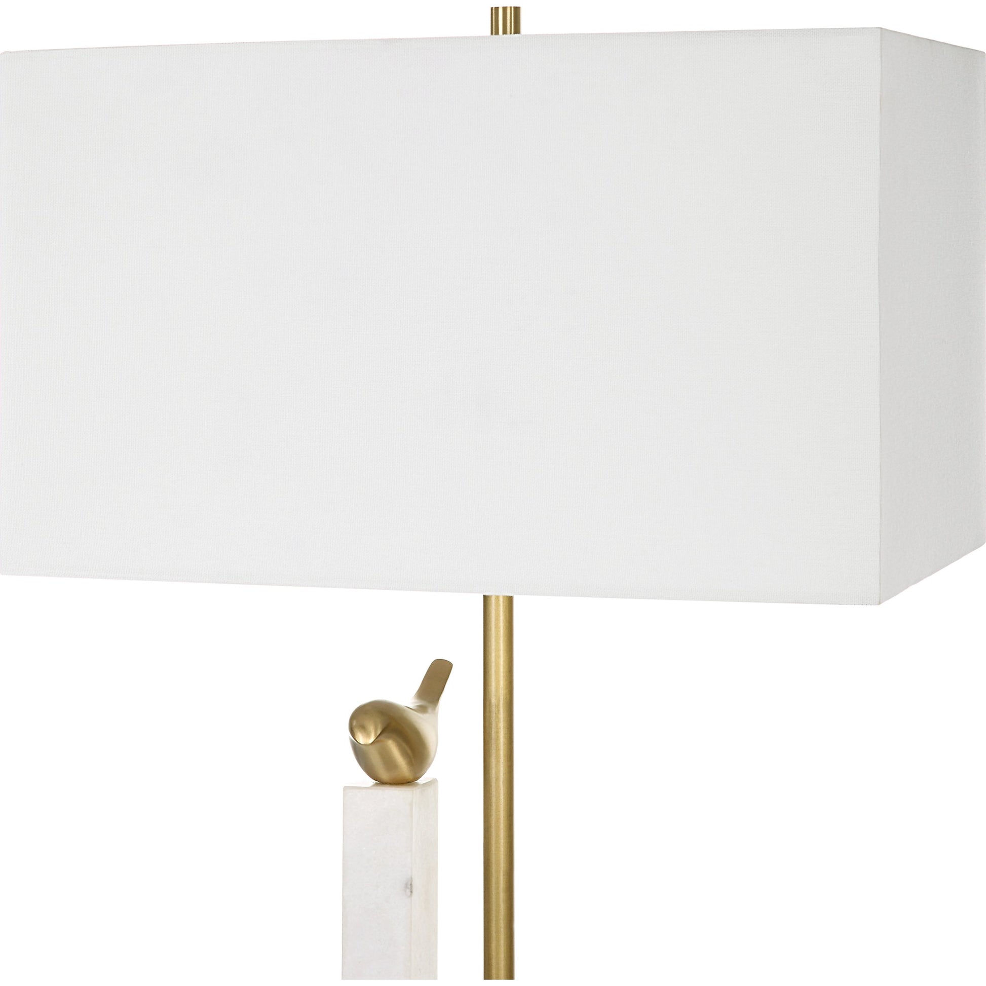 Songbirds Table Lamp by Uttermost in white, brushed brass. Made from marble, iron, brass, fabric in a modern style.