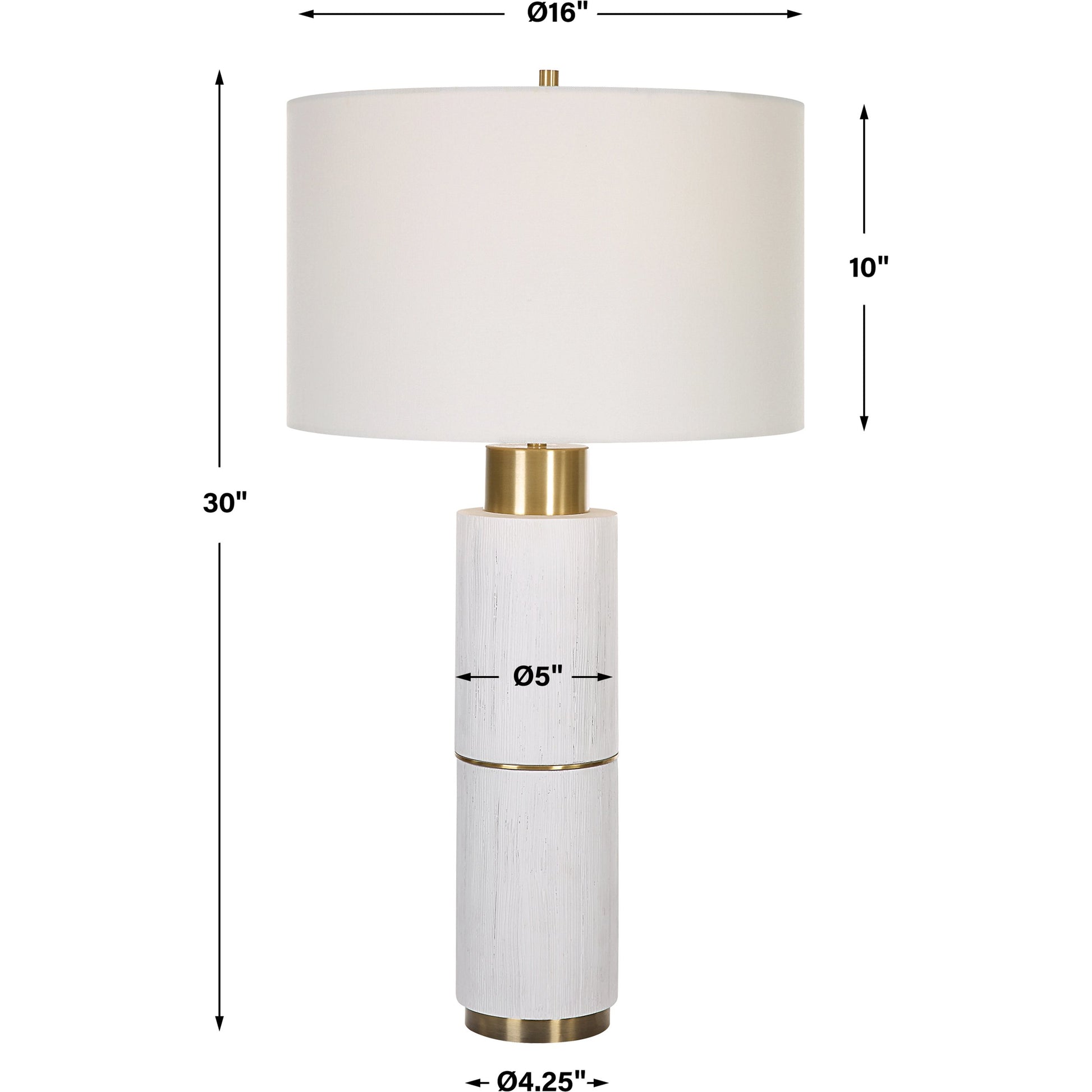 Ruse Table Lamp by Uttermost in whitewash, brushed brass. Made from resin, iron, fabric in a modern style.