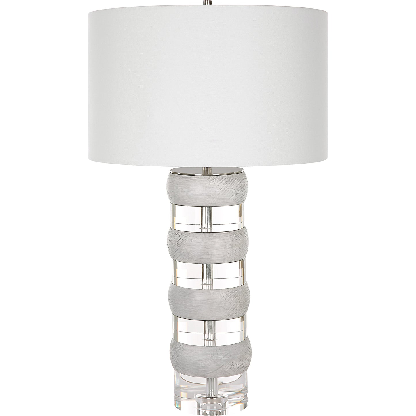 001 SI-1981438 | Primary Silo | Band Together Table Lamp by Uttermost in bleach wood, nickel. Made from crystal, wood, iron, fabric in a modern style.
