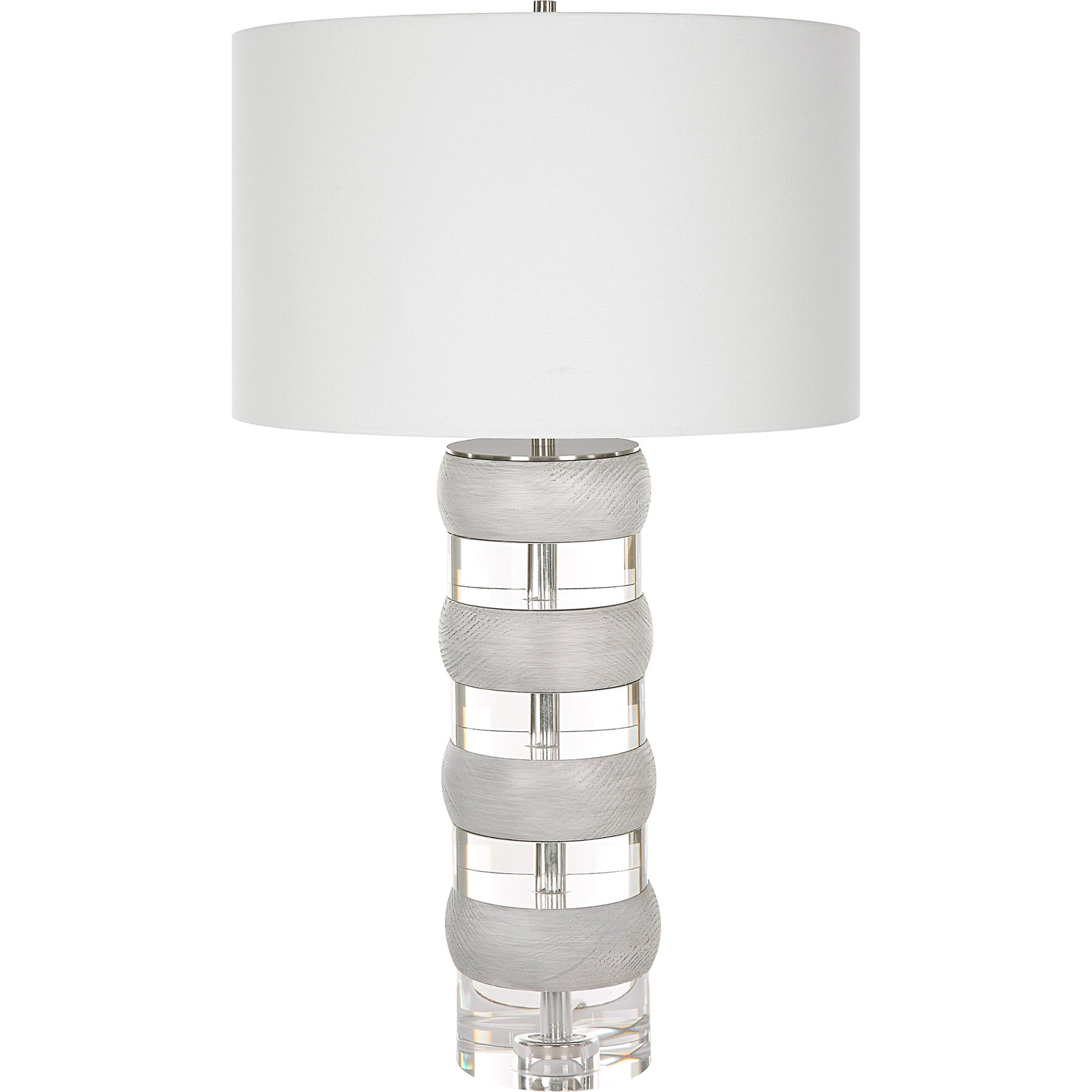 Band Together Table Lamp by Uttermost in bleach wood, nickel. Made from crystal, wood, iron, fabric in a modern style.