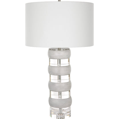 Band Together Table Lamp by Uttermost in bleach wood, nickel. Made from crystal, wood, iron, fabric in a modern style.