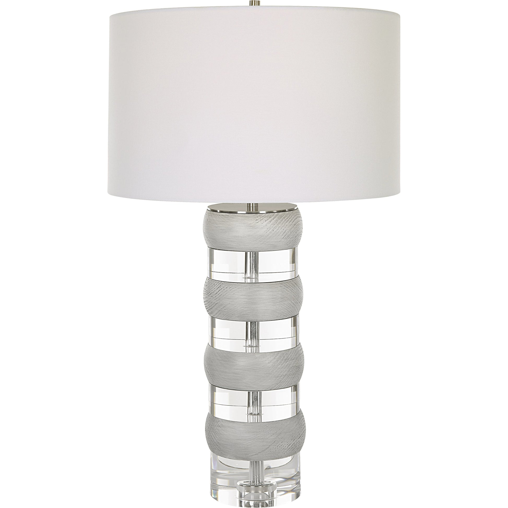 Band Together Table Lamp by Uttermost in bleach wood, nickel. Made from crystal, wood, iron, fabric in a modern style.