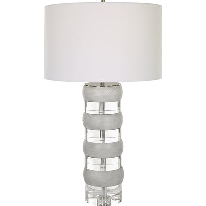 Band Together Table Lamp by Uttermost in bleach wood, nickel. Made from crystal, wood, iron, fabric in a modern style.