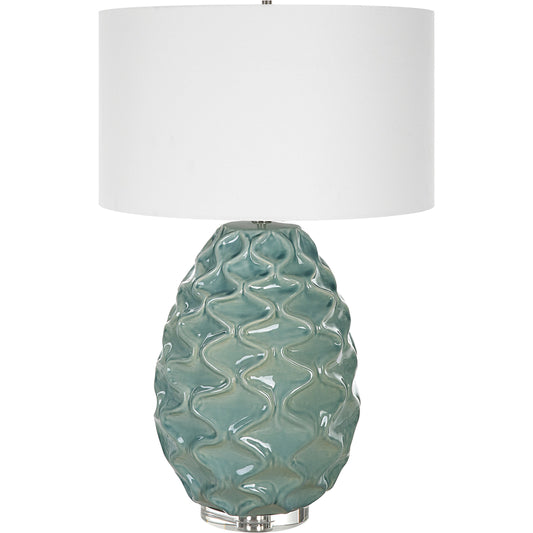 Laced Up Table Lamp by Uttermost in sea foam. Made from ceramic, crystal, iron, fabric in a modern style.